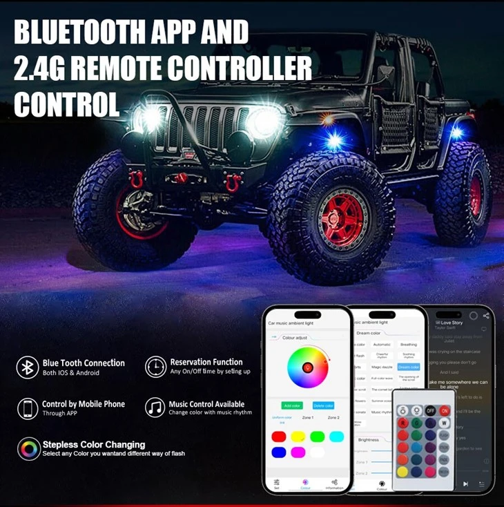 App Control Flashing Music Mode Wheel Well LED Strip Light Waterproof 12 Pods